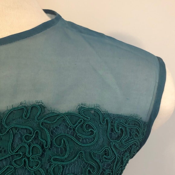 Vintage Custom-Made Emerald Lace/Organza Dress - Picture 4 of 8